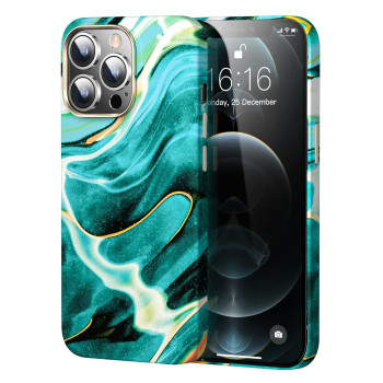 Goodvish Case For Iphone 12 With Magnetic Ultra Slim Matte Hard Pc Anti-Scratch Support For Wireless Magnetic Charger Iphone 12 Pro Case Camera And Screen Protection Case 61 Marble Green