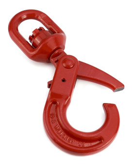 QWORK 2 Pack Grade 80 Drop Forged Steel Swivel Self-Locking Hook, Safety Hook, 7100Lb Hoisting Hook, Drop Forged Strong Lock Hook, Large Swivel Eyes 3/8" Trade, Painted Finish