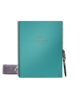 Rocketbook Multi-Subject Smart Notebook Scannable Notebook With Dividers Lined Reusable Notebook With 1 Pilot Frixion Pen 1 Microfiber Cloth Teal, Letter Size (85 X 11)