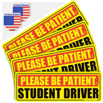 Vaxpthex 4 Pack Student Driver Magnet For Car, Please Be Patient Student Driver Magnet Safety Sign, New Drivers Vehicle Safety Bumper Sticker, Magnetic Reflective Car Sticker, 10 X 36 Incha