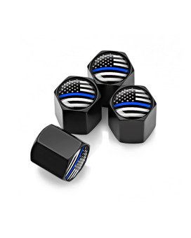 4Pcs American Flag Tire Valve Stem Caps For Car, Auto Anti-Rust Airtight Rubber Valve Stem Covers, Leakproof Wheel And Tire Exterior Accessories Universal For Car, Bikes,Vehicles (Blackblue)