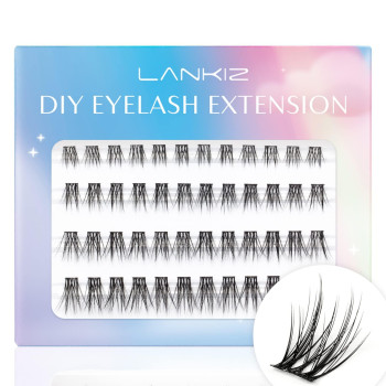 Lankiz Diy Eyelash Extension, 48Pcs Fluffy Individual Lash Extensions, Soft Lightweight 10-16Mm Mix Reusable Wide Band Cluster Lashes For Home Use