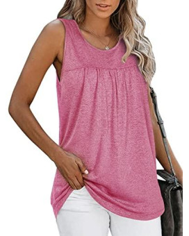 Kikiberry Womens Sleeveless Active Tank Tops Lightweight Ruffle Casual Loose Blouse Shirt Rose Red Large