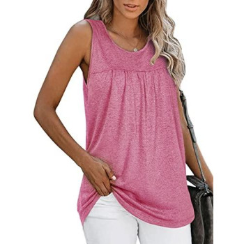 Kikiberry Womens Sleeveless Active Tank Tops Lightweight Ruffle Casual Loose Blouse Shirt Rose Red Large