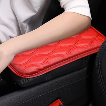 Banseko Car Auto Armrest Cover Pad,Auto Armrest Seat Box Cover,Leather Auto Center Console Cover Universal Fits For Most Cars Suv, And Truck (Red)