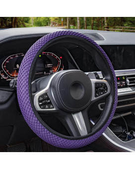 Amiss Car Stretch Elastic Steering Wheel Cover, Car Interior Accessories Women Men, Cute Western Steering Wheel Buddy For Car, Breathable Microfiber Ice Silk, Anti-Slip, Odorless, Easy Carry-Purple