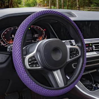 Amiss Car Stretch Elastic Steering Wheel Cover, Car Interior Accessories Women Men, Cute Western Steering Wheel Buddy For Car, Breathable Microfiber Ice Silk, Anti-Slip, Odorless, Easy Carry-Purple