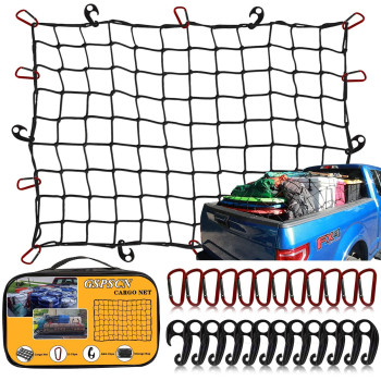 Gspscn Cargo Net 3 X 4 For Truck Pickup Bed, Trailer ,Boat ,Rv Suv Stretches To 8X11 Max Roof Rack Net ,Small 4Ax4A Mesh Heavy Duty Bungee Cord Net Compatible With Dodge Ram,Toyota,Chevy Ford