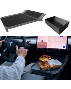 Ennovatools Tesla Center Console Alset Tray And Storage Bin For Model Y Model 3, Food Eating Table, Holding Your Essentials During Autopilot, Road Trips, And At The Charging Stations (Midnight Gray)