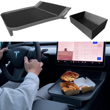 Ennovatools Tesla Center Console Alset Tray And Storage Bin For Model Y Model 3, Food Eating Table, Holding Your Essentials During Autopilot, Road Trips, And At The Charging Stations (Midnight Gray)