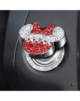 Pangpai Car Cute Push To Start Button Cover Accessories, Bling Crystal Car Engine Start Stop Button Cover, Red Car Decoration Interior Decal For Women Girl