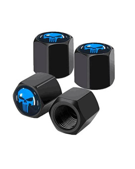 Ajxn 4 Pack Skull Car Wheel Tire Valve Stem Caps Airtight Dust Proof Covers Universal Tire Air Valve Caps For Cars, Trucks, Bicycles, Car Accessories For Men And Women Blue