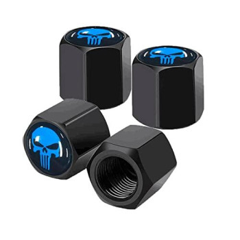 Ajxn 4 Pack Skull Car Wheel Tire Valve Stem Caps Airtight Dust Proof Covers Universal Tire Air Valve Caps For Cars, Trucks, Bicycles, Car Accessories For Men And Women Blue