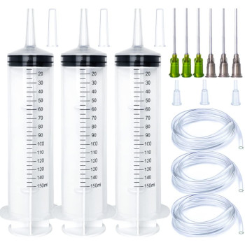 Large Syringes With Tube For Liquid 3 Pack 150Ml Plastic Big Syringe With Blunt Needle And Tip Cap, Individual Sterile Sealed