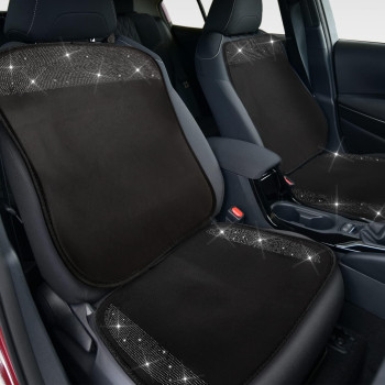 Tallew 2 Pair Bling Car Seat Covers For Women Girls Rubber Black Front Seat Cover With Crystal Diamond Rhinestone Breathable Car Seat Protectors Fit Most Cars (Black)