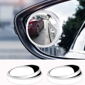 Esreake 2Pcs Small Blind Spot Mirror,2 Round Hd Glass Convex Rear View Mirror,Strong Adhesive Mirror For Car, Van, Suv And Trucks (2(50Mm), White Frame)