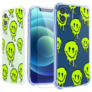 Roemary Smiley Face Case For Iphone 12 Pro With Trippy Face Design, Smiley Pattern With Screen Protector Buffertech 66 Ft Drop Impact] Soft Tpu Protective Case For Iphone 12 Pro 61 Inch