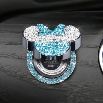 Pangpai Car Cute Push To Start Button Cover Accessories, Blue Crystal Rhinestones Car Engine Start Stop Button Cover, Bling Car Decoration Interior Sticker For Women Girl