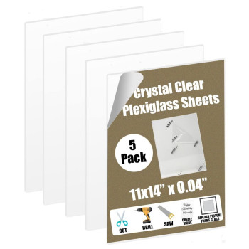 11X14 Plexiglass Quality Pet Sheet Panels 5 Pack - 11X14 X 04 - Lightweight Shatterproof Alternative To Glass - For Picture Frame, Diy Projects, Signs, Sneeze Guards, Railing Guards, Pet Barriers