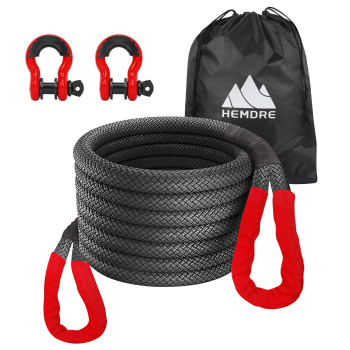 Hemdre 1A30Ft Kinetic Recovery Tow Rope36,500Lbswith 2 D Ring Shackles (41,500Lbs) Offroad Recovery Kit For 4Wd Pickup Truck, Suvutv, Atv(Black)