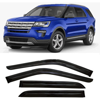 Zzdsnj Tape-On Rain Guard 4-Piece For 2011-2019 Ford Explorer Windows Visor Shield Shade Smoke