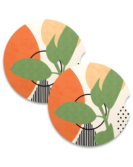 Nipichsha Car Coasters For Cup Holders, 2 Pack Absorbent Ceramic Car Cup Holder Coaster For Drinks, Cute Car Assecories For Women Men, Size 256 With Finger Notch Cork Base, Modern Abstract Art