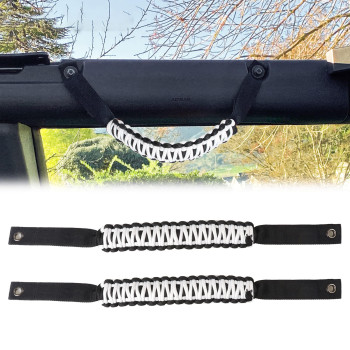 Bestaoo Roll Bar Grab Handles Paracord Grip Handle For Ford Bronco Accessories 2021 2022, 2 Pack (White)