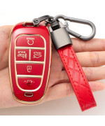 Compatible With Hyundai Key Fob Cover,Tpu 360 Degree Car Key Case Protector With Keychain Compatible With 2022 2021 2020 Hyundai Sonata Santa Fe Tucson Keyless Entry 5 Buttons Smart Key(Red)