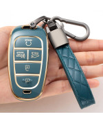 Compatible With Hyundai Key Fob Cover,Tpu 360 Degree Car Key Case Protector With Keychain Compatible With 2022 2021 2020 Hyundai Sonata Santa Fe Tucson Keyless Entry 5 Buttons Smart Key(Blue)