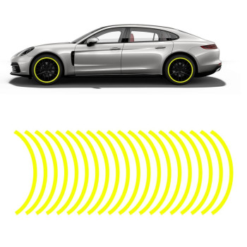 16Pcs 17-19 Reflective Wheel Rim Stripe Decal, Car Wheel Rim Tapes Decoration Stickers, Waterproof Night Safety Decals Automotive Accessories Universal For Motorcycle, Car, Bicycle (Yellow)