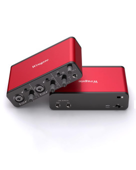 2I2 Usb Audio Interface(24Bit192Khz)48V Phantom Power For Recording Podcasting And Streaming,Ultra-Low Latency,Plug And Play,Noise-Free,Red Color Xlr Audio Interface,No Software Included