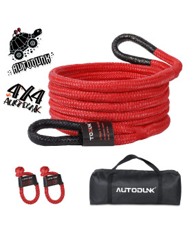 Autodunk 34 X 20 Kinetic Recovery Tow Rope (18,700Lbs), With 2 Soft Shackles (18,700Lbs) Offroad Recovery Kit For 4Wd Pick Up Truck, Suv, Atv, Utv (Red)