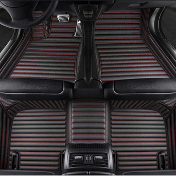 Moupl Customize All-Weather Protection Leather Floor Mats For Cars, Suvs, And Trucks According To Automotive Model (Black Red Stripes 1)