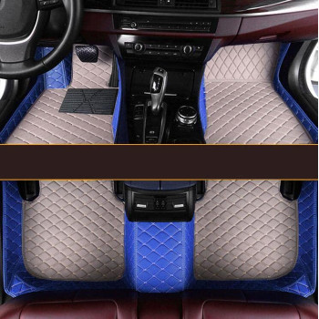 Moupl Customize All-Weather Protection Leather Floor Mats For Cars, Suvs, And Trucks According To Automotive Model (Side Blue Medium Grey)