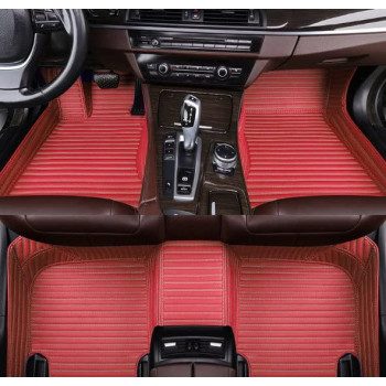 Moupl Customize All-Weather Protection Leather Floor Mats For Cars, Suvs, And Trucks According To Automotive Model (Red Beige Stripes)