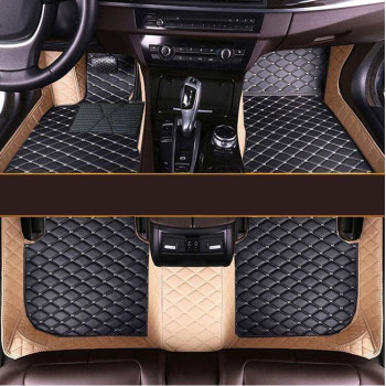 Moupl Customize All-Weather Protection Leather Floor Mats For Cars, Suvs, And Trucks According To Automotive Model (Edge Beige Medium Black Beige)