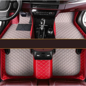 Moupl Customize All-Weather Protection Leather Floor Mats For Cars, Suvs, And Trucks According To Automotive Model (Edge Red Beige Medium Grey)