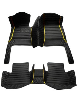 Moupl Customize All-Weather Protection Leather Floor Mats For Cars, Suvs, And Trucks According To Automotive Model (Black Yellow Stripes)