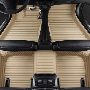 Moupl Customize All-Weather Protection Leather Floor Mats For Cars, Suvs, And Trucks According To Automotive Model (Beige Stripes)