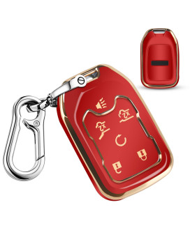 Qbuc For Gmc Key Fob Cover Tpu Protector Case With Keychain For 2019-2021 Chevrolet Chevy Silverado And Gmc Sierra 1500 2500Hd 3500Hd Terrain Acadia Yukon Key Cover Smart Remote 3456 Button(Red)