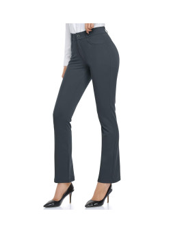 Hiskywin Womens Dress Pants Yoga Work Office Business Casual Slacks Stretch Bootcut Petite Golf Pants With Pockets Zipper Fly Hf833A-Dark Grey-Xl