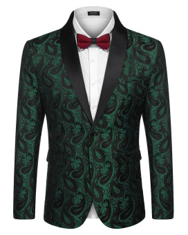 Coofandy Mens Floral Tuxedo Jacket Paisley Shawl Lapel Suit Blazer Jacket For Dinner,Prom,Wedding Green