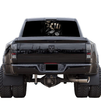 Graphix Express Truck Back Window Graphics - Grim Reaper Decal - Death Skull Design (P532) - Universal See-Through Rear Window Vinyl Wrap - Full Window Decals For Trucks