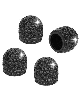 Bling Black Valve Stem Caps - Tifanso Universal 4 Pack Tire Caps Dustproof Tire Valve Caps Crystal Rhinestone Car Bling Tire Valve Caps Bling Car Accessories For Suvs, Bikes, Trucks, Motorcycle