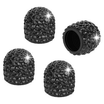 Bling Black Valve Stem Caps - Tifanso Universal 4 Pack Tire Caps Dustproof Tire Valve Caps Crystal Rhinestone Car Bling Tire Valve Caps Bling Car Accessories For Suvs, Bikes, Trucks, Motorcycle