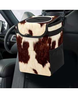 Gactivity Western Cowhide Car Trash Can With Lid Collapsible Reusable Waterproof Car Garage Bag,Automotive Garbage Can,Car Accessories Interior Car Organizer