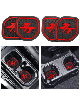 Auovo Auto Cup Holder Inserts Coaster Fit For 2018-2023 Wrangler Jl Jlu 2020-2023 Gladiator Jt Cup Mat Pad Interior Decoration Accessories (4 Pcs Kit) (Red Jt, For Deep Rear Cup Holders)