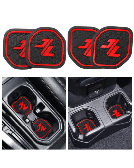 Auovo Auto Cup Holder Inserts Coaster Fit For 2018-2023 Wrangler Jl Jlu 2020-2023 Gladiator Jt Cup Mat Pad Interior Decoration Accessories (4 Pcs Kit) (Red Jl, For Deep Rear Cup Holders)