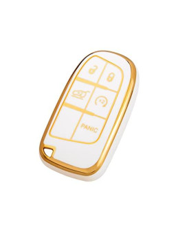 Offcurve For Dodge Jeep Key Fob Cover, Car Key Cover Case For Dodge Charger Challenger Dart Journey Durango Grand Caravan Ram Chrysler 200 300 Smart Key Car Accessories Holder Protector, White