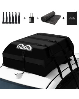 Sndmor Car Roof Bag,21 Cubic Feet Waterproof Car Rooftop Cargo Carrier Bag, Roof Bag Cargo Carrier For All Vehicle Withwithout Racks,Includes Anti-Slip Mat+6 Reinforced Straps+6 Door Hooks (Black)